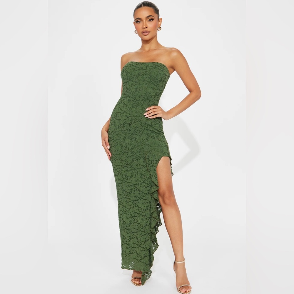 Elegant Green Lace Strapless Dress